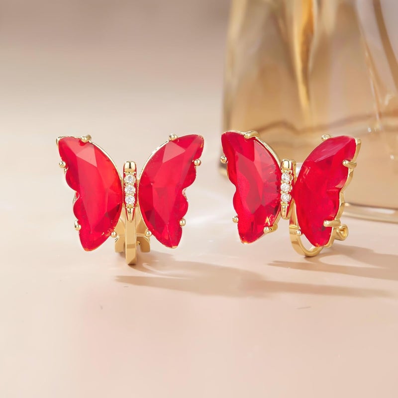YOQUCOL Butterfly Shape Crystal Clip On Earrings Non Pierced Golden Stud for Women - Image 5